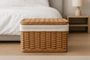 Cesta Organizadora com Tampa Vime Natural Forro Branco 35x25cm