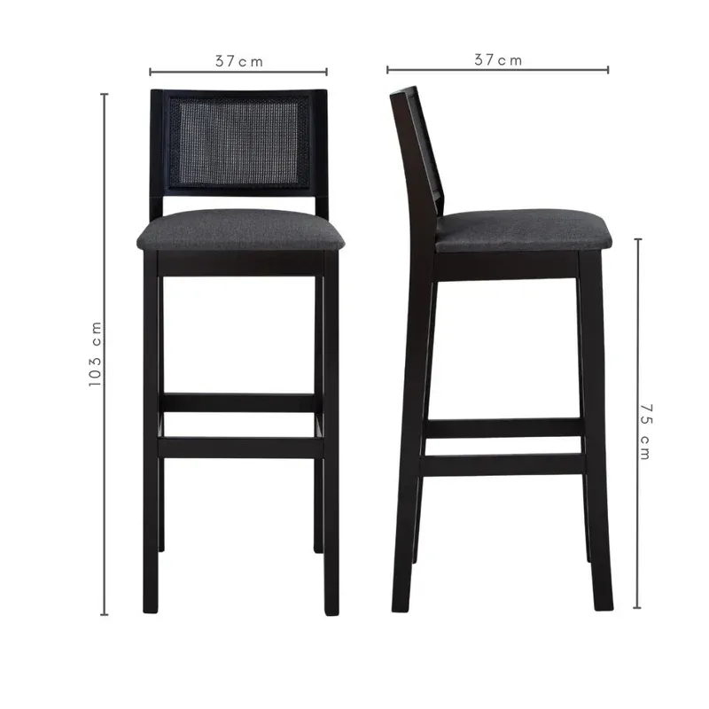 Banqueta de Madeira com Telinha e Estofado Litoriane cor Preto Tecido — vista alternativa, Sal & Brisa