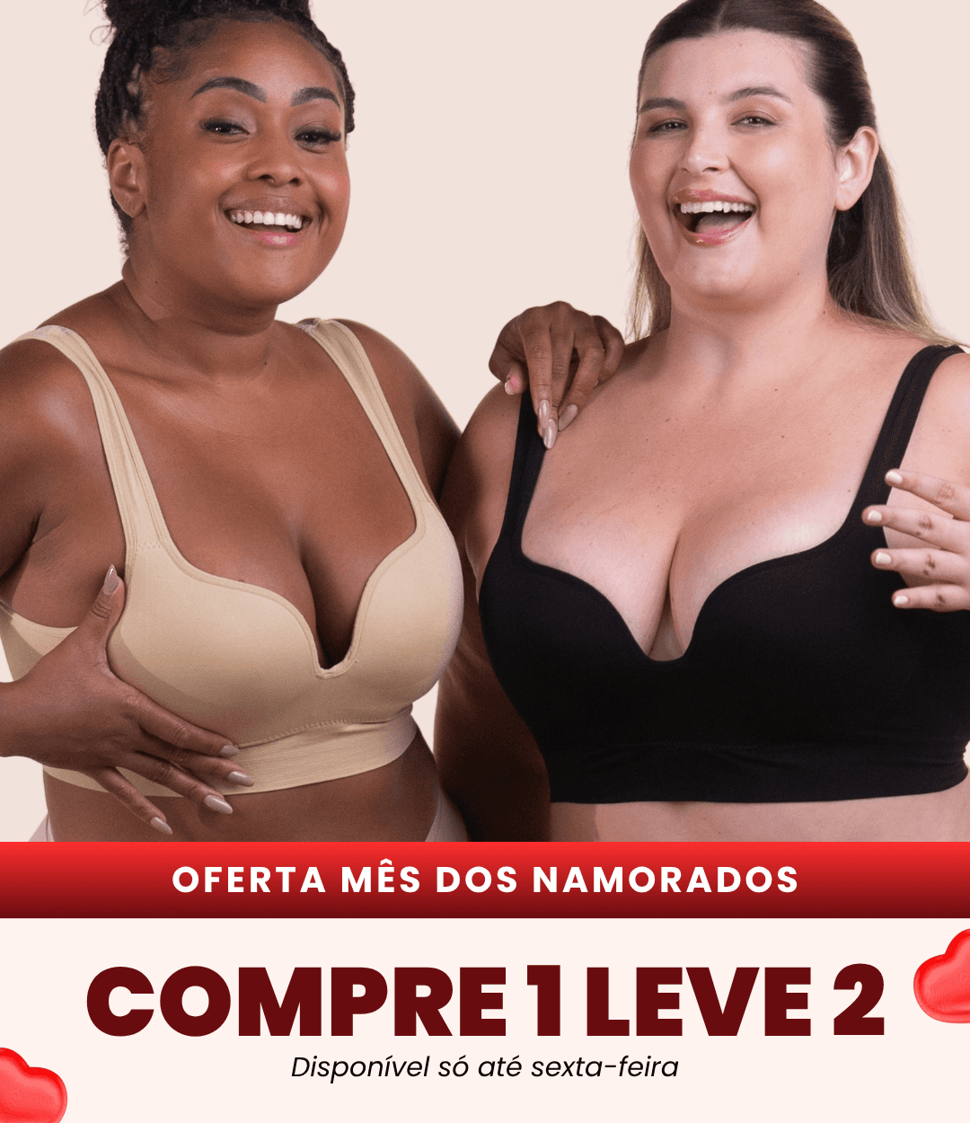 Kit 2 Sutiãs Push-Up Efeito Silicone — Compre 1 Leve 2