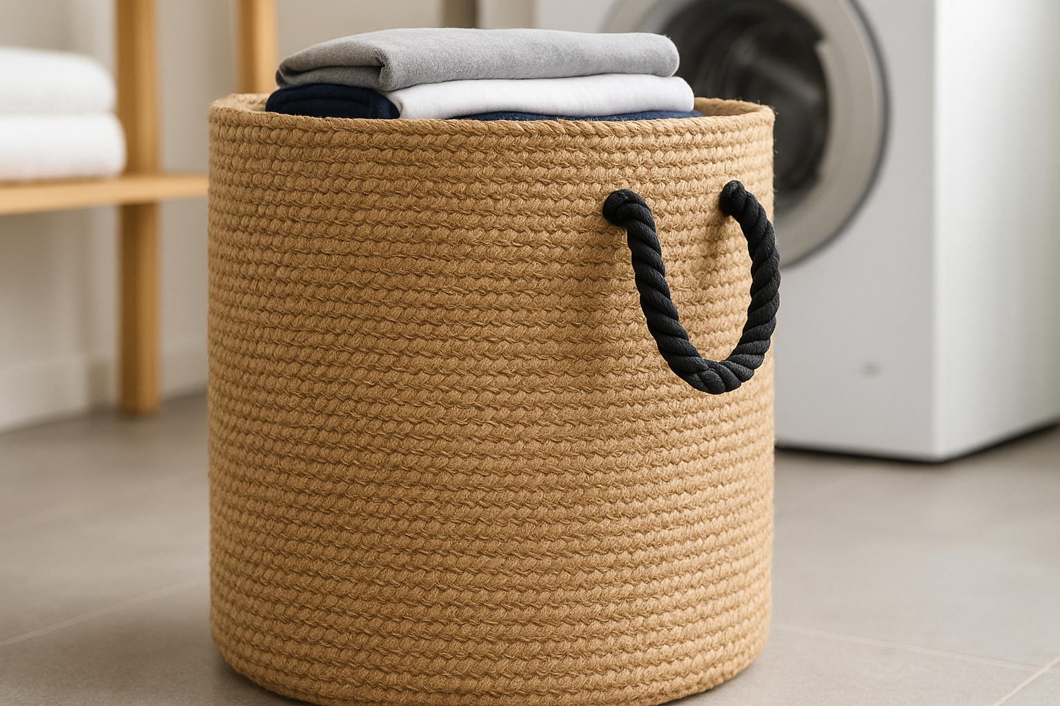 Cesto de Roupas Juta Natural com Alças Corda Preta 50x60cm — vista alternativa, Sal & Brisa