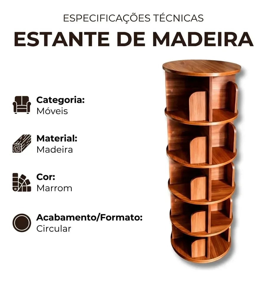 Estante Prateleira Giratória 360° para Livros — vista alternativa, Sal & Brisa